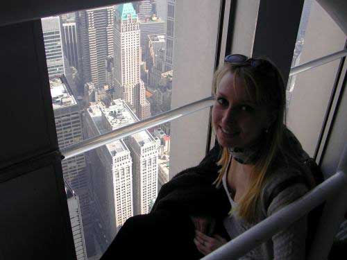 40 Wall St as seen from South Tower WTC.  I'm not sure who the girl is.